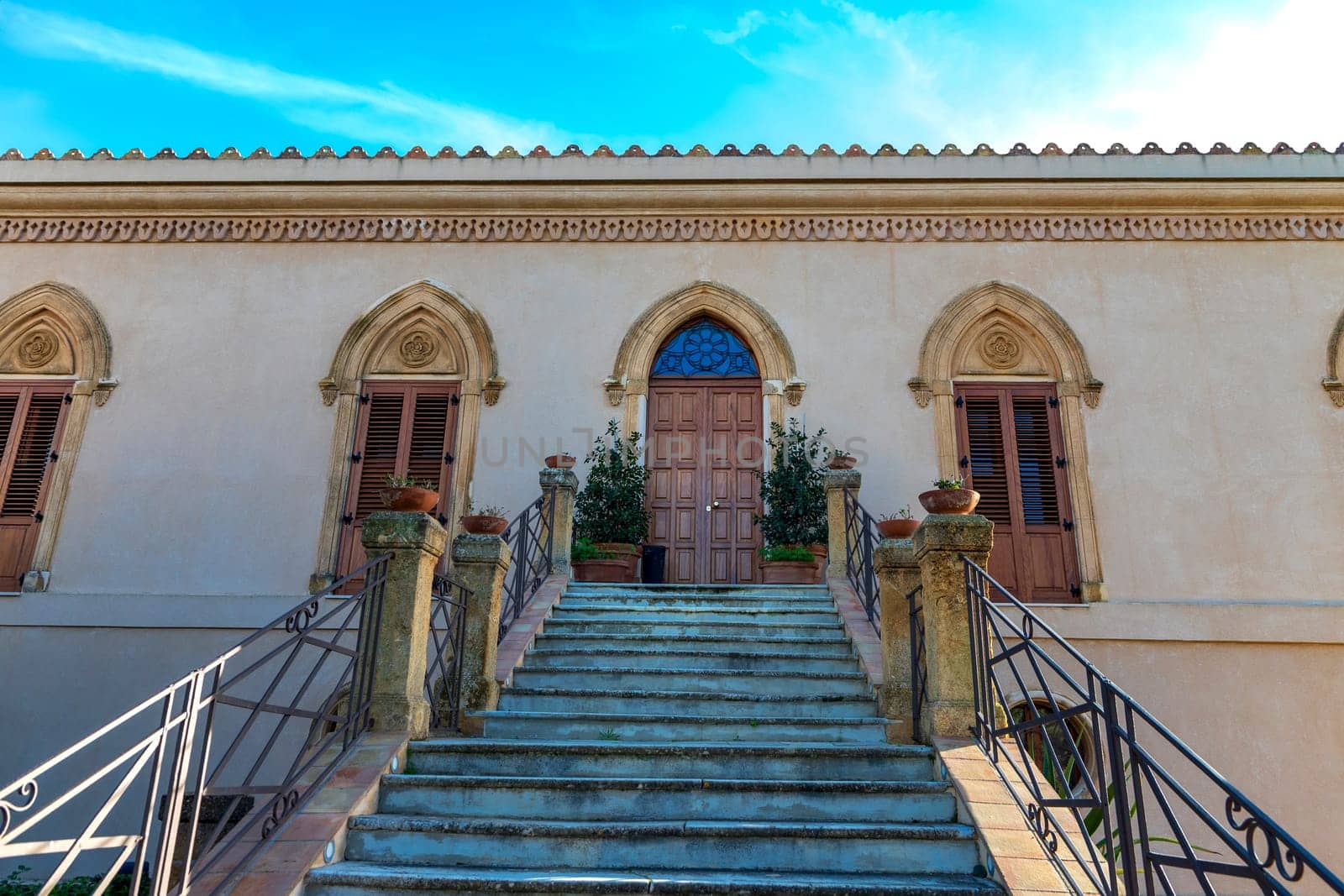 Facade of the Villa Aurea in the Valle dei Templi or Valley of the Temples, Agrigento, Sicily, Italy