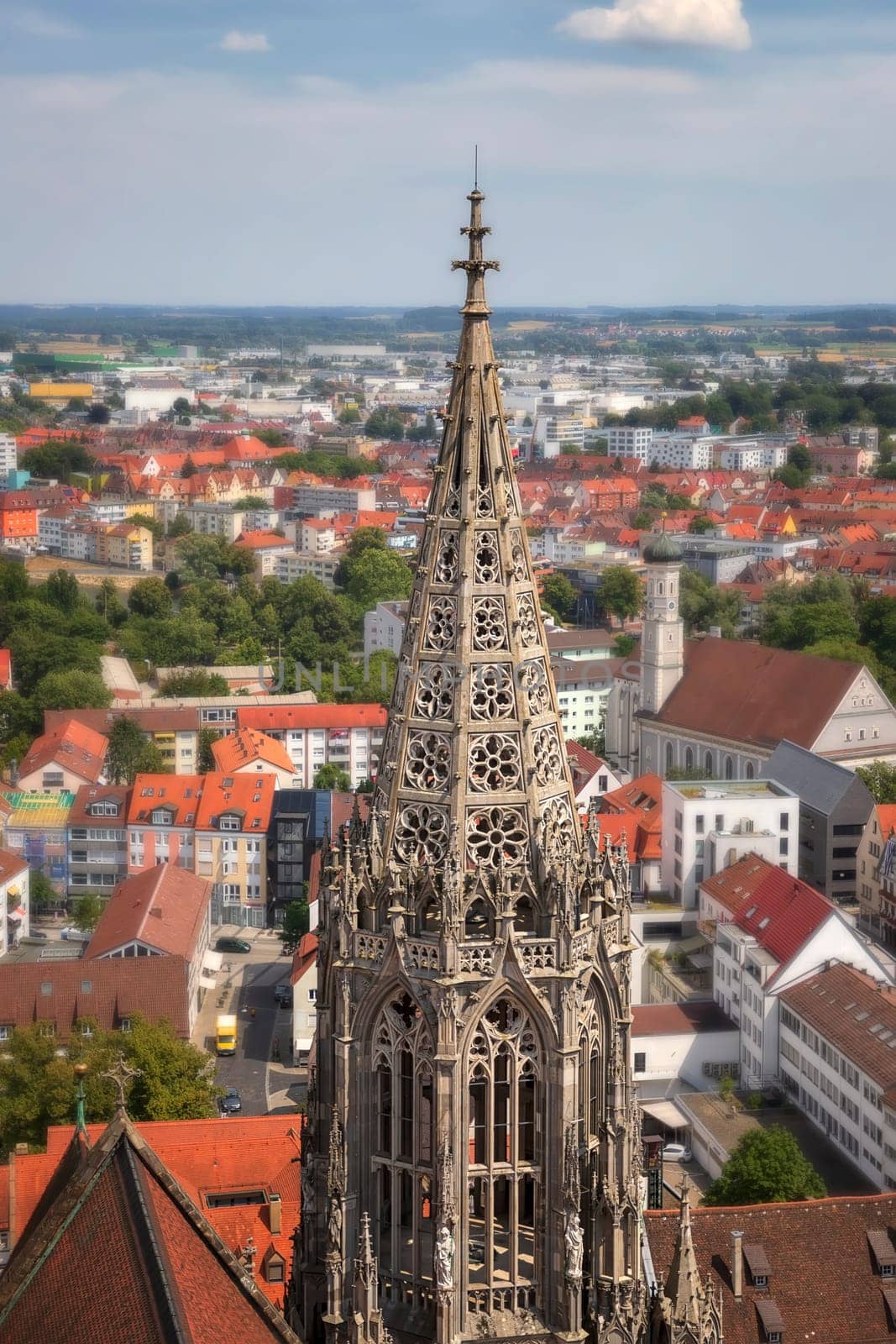 Gothic tower is a part of the cathedral in the city Ulm, Germany