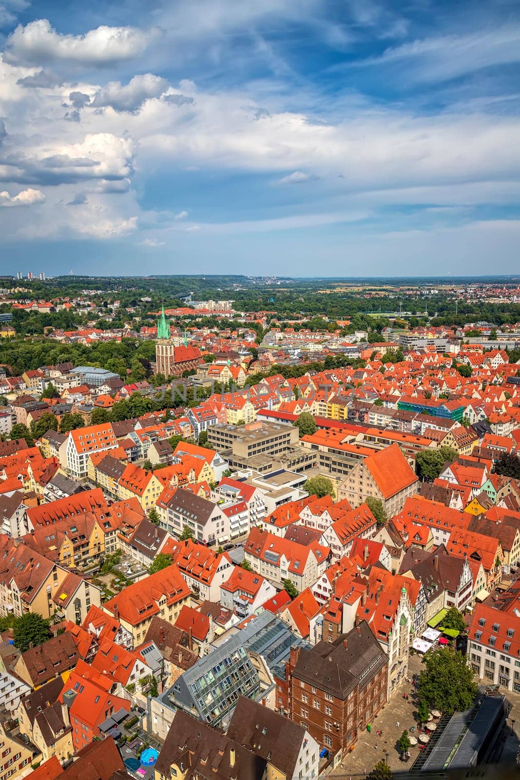 View of the red roofs of the city from above, Ulm, Germany by EdVal