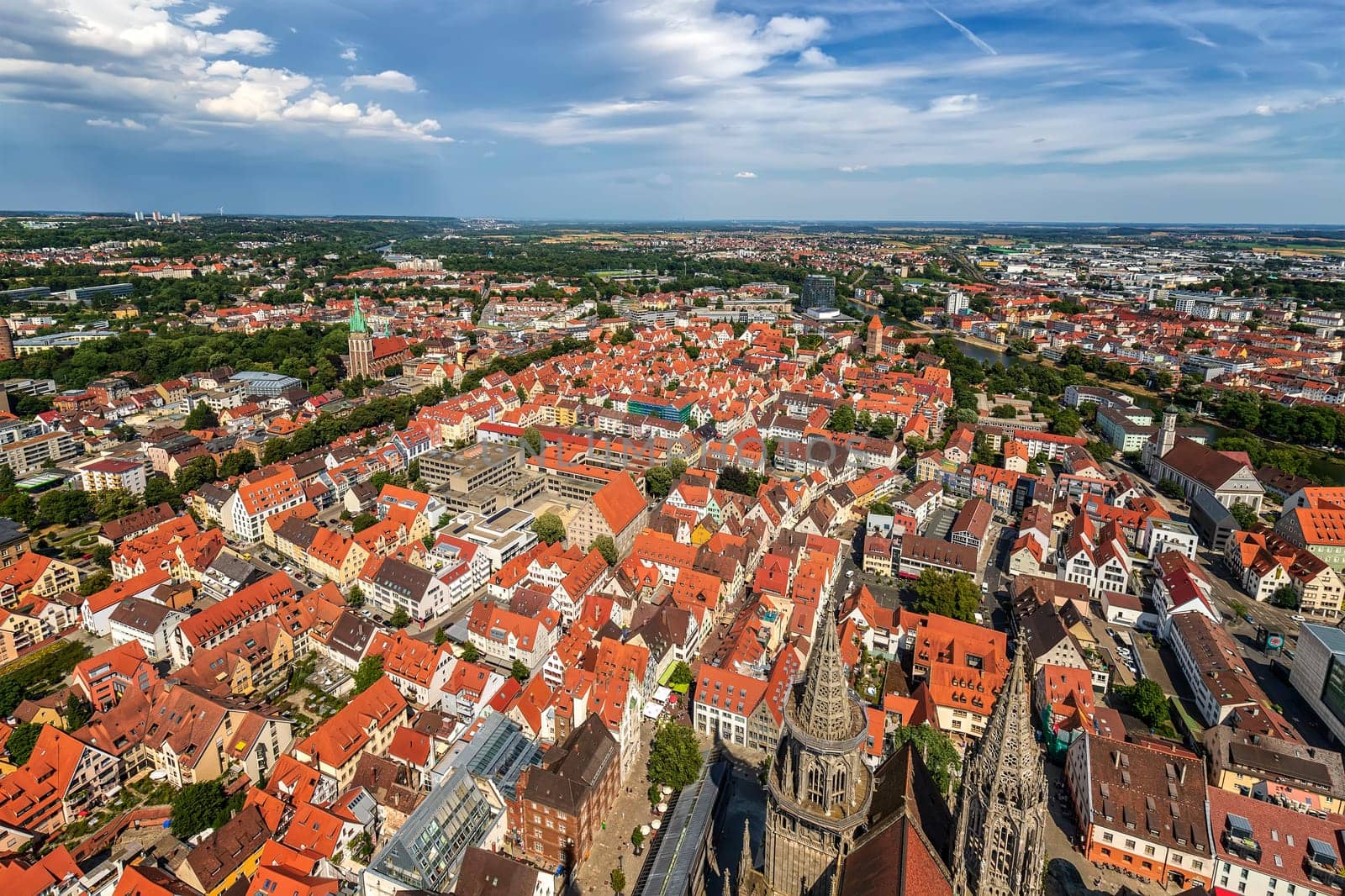 View of the red roofs of the city from above, Ulm, Germany