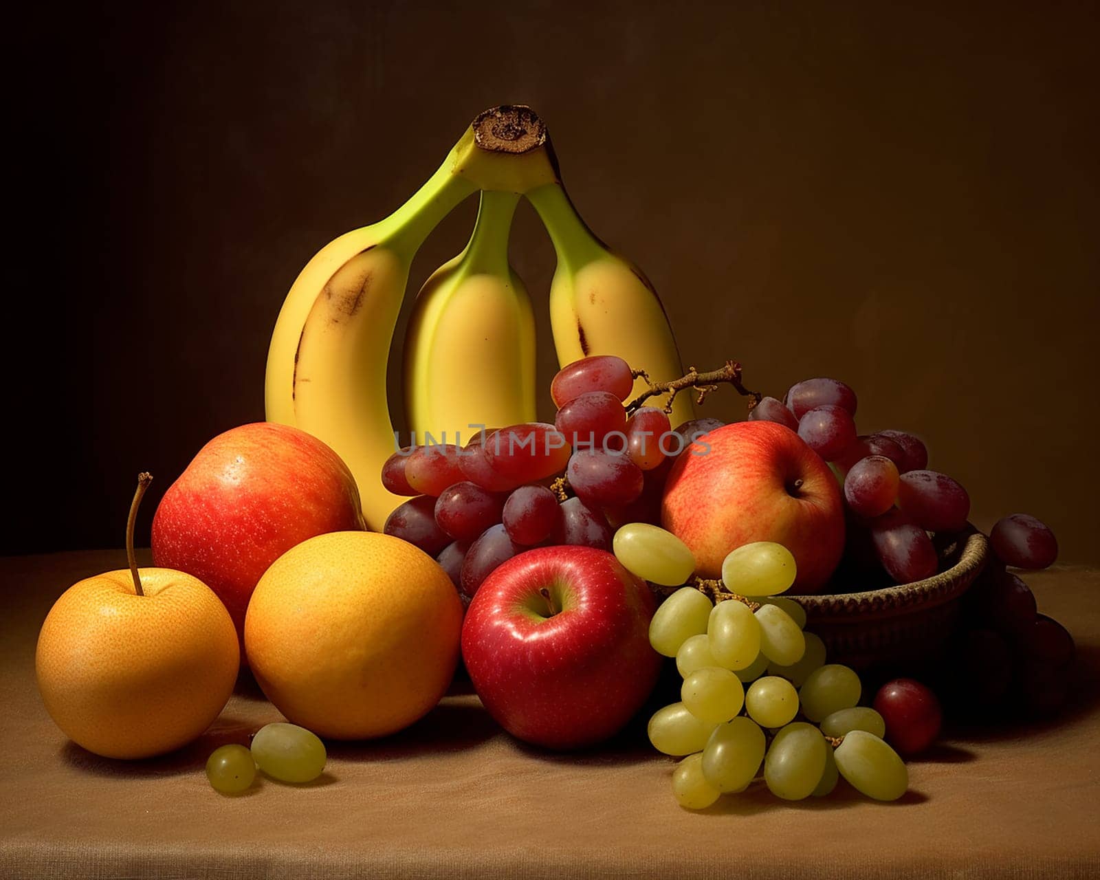 Still life photograph of various fresh fruits arranged on a table. by Hype2art