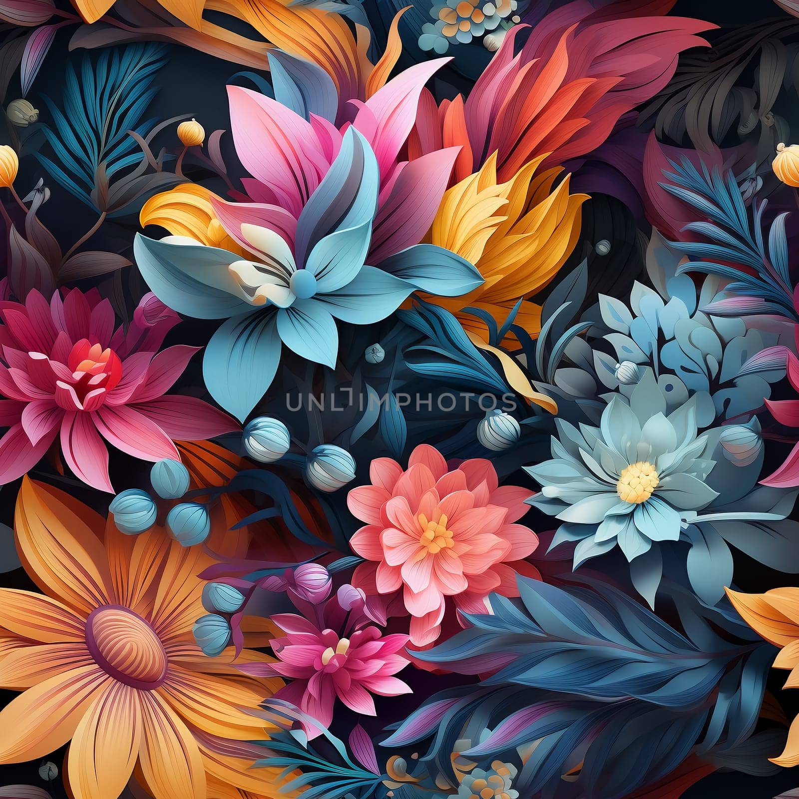 Seamless pattern tile background flowers and floral leaves plants. High quality photo