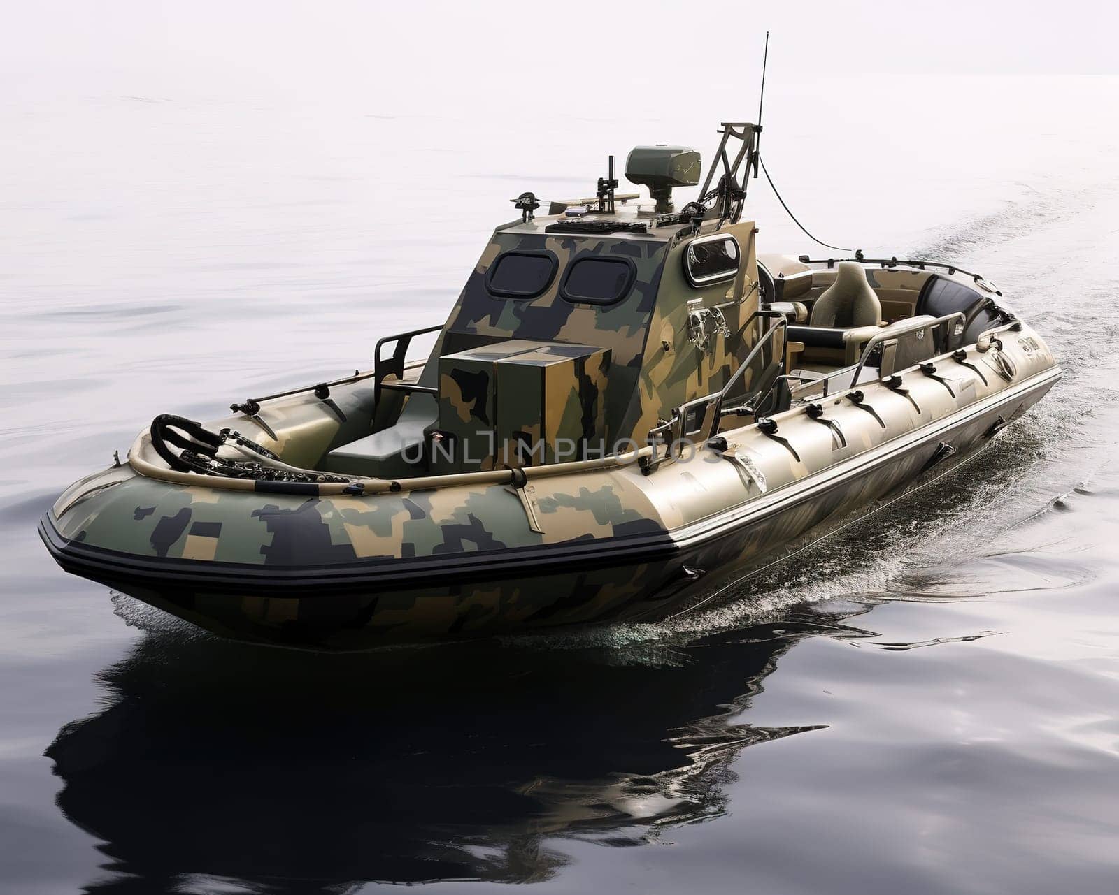 camouflage boat in military khaki. Boat on the white