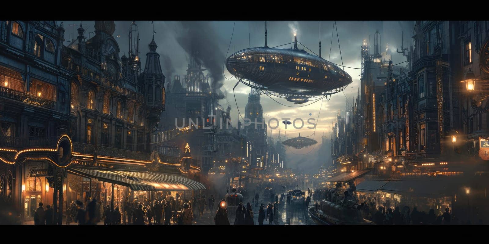 Steampunk Airships Over a Victorian Cityscape. Resplendent. by biancoblue