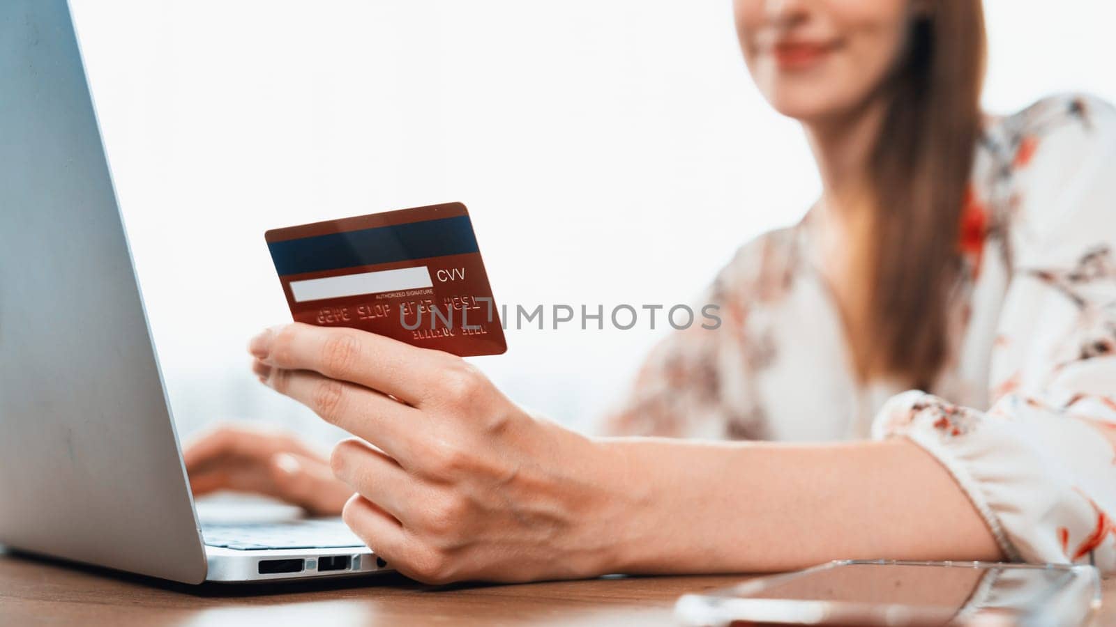 Close up credit card using for online payment, banking utmost shopping by biancoblue