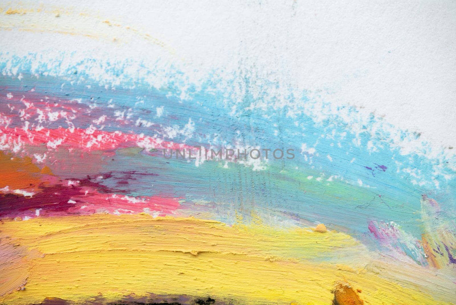 Conceptual abstract picture drawn with oil pastels. Oil pastel painting in colorful colors. Conceptual abstract closeup of an oil painting on paper.