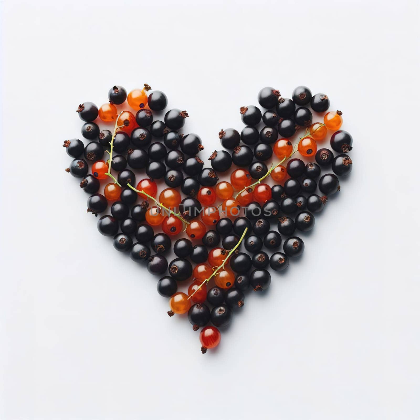 Fruits in the shape of a heart. White background. Insulation. Generative AI. High quality illustration