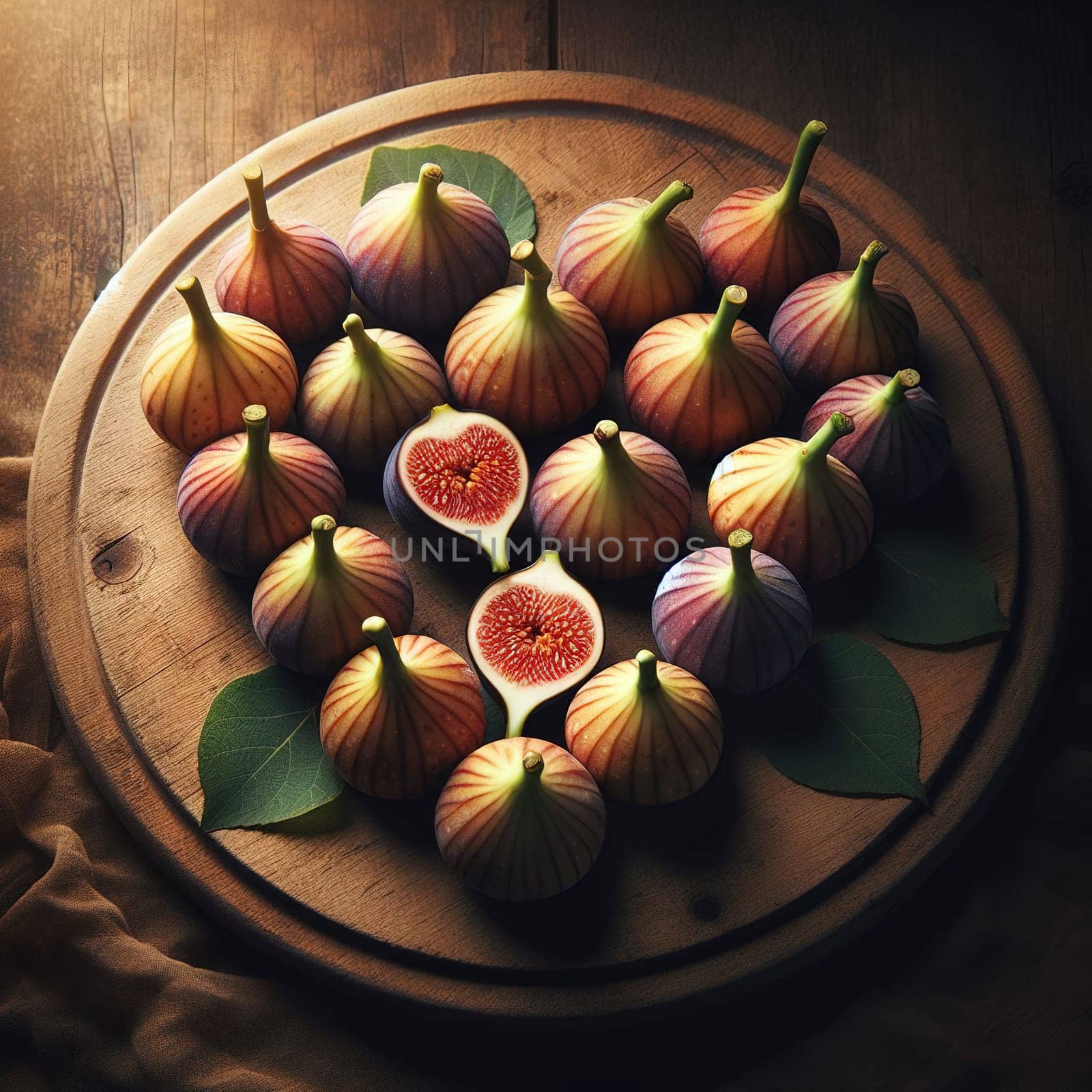 Heart-shaped figs. White background. Insulation. Generative AI.