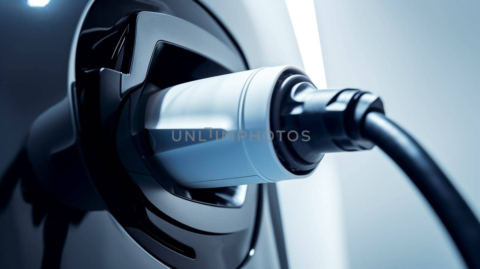 Electric vehicle charging port plugging in EV modern car. save ecology alternative energy sustainable of future. High quality photo