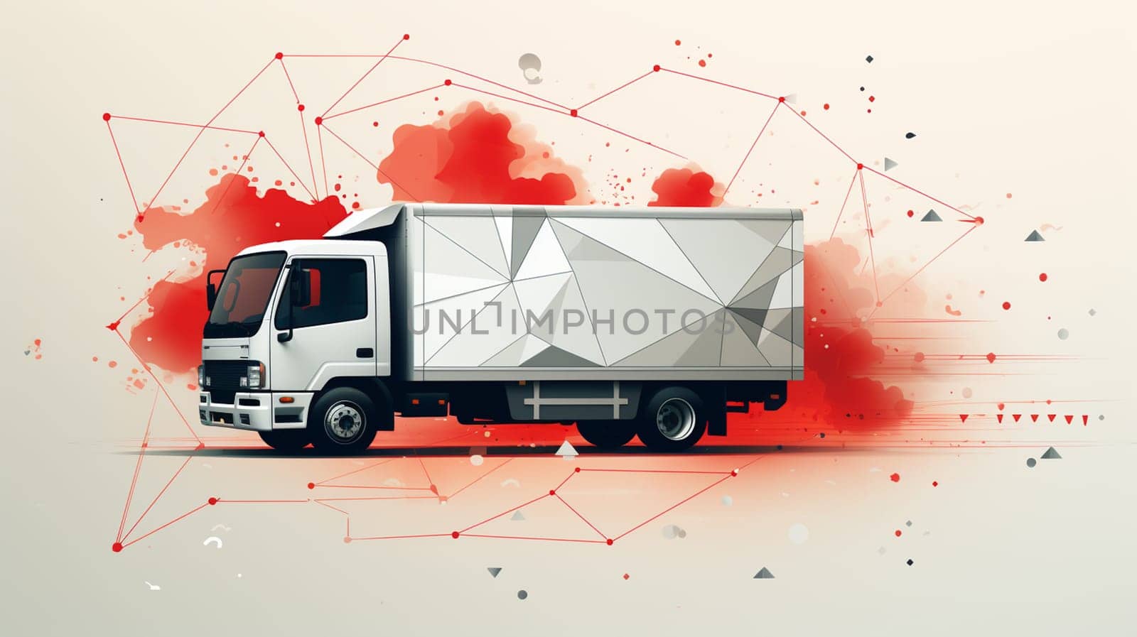 Red cargo delivery truck. 3D rendering by Andelov13