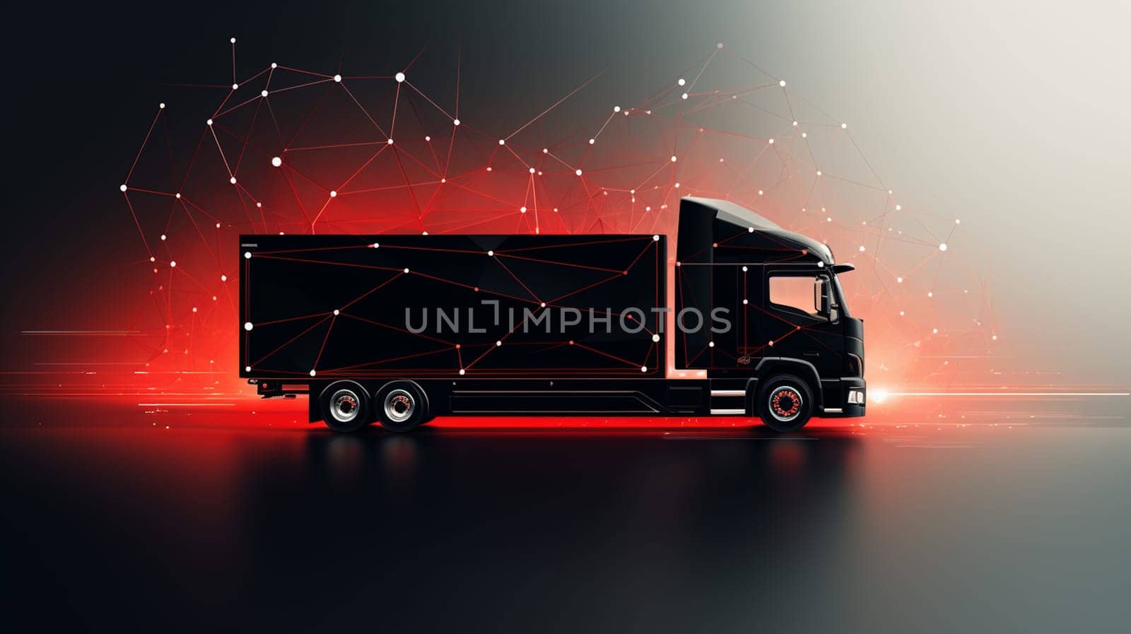 Rear view of black self-driving electric semi truck . 3D rendering image. by Andelov13