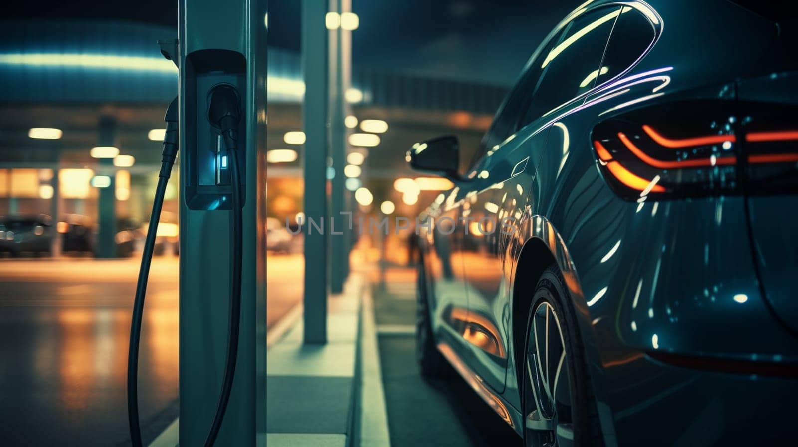 Charging an electric car, Future of transportation. High quality photo