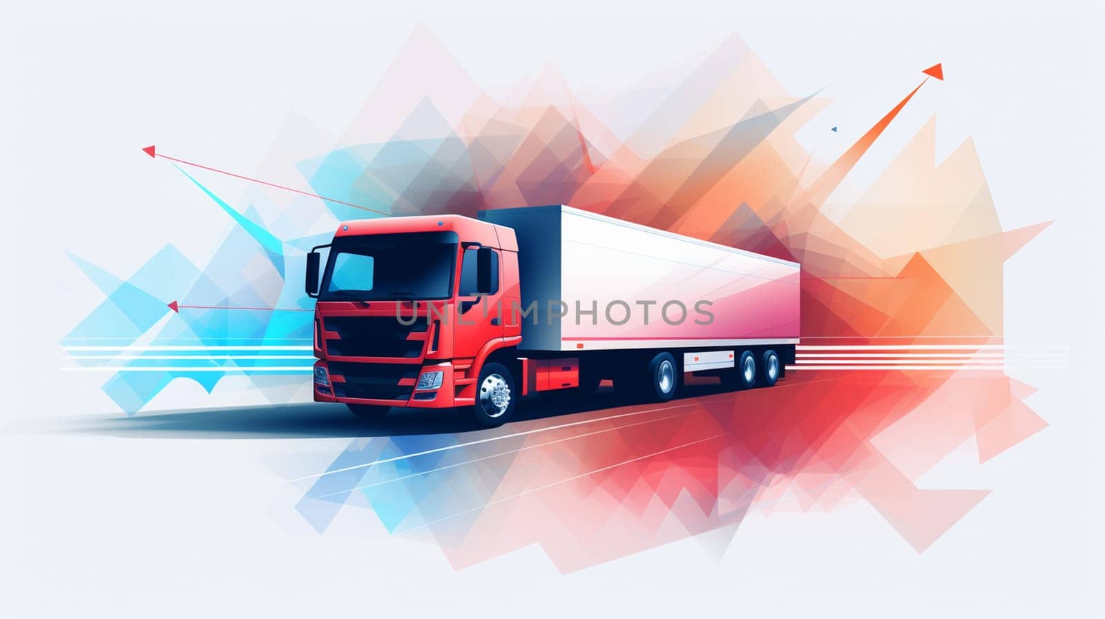 Red cargo delivery truck. 3D rendering. High quality photo