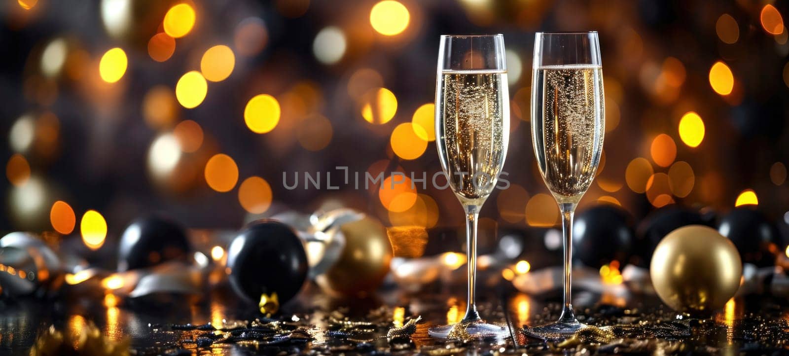 Two champagne glasses amidst holiday decor, sparkling with festive cheer by andreyz