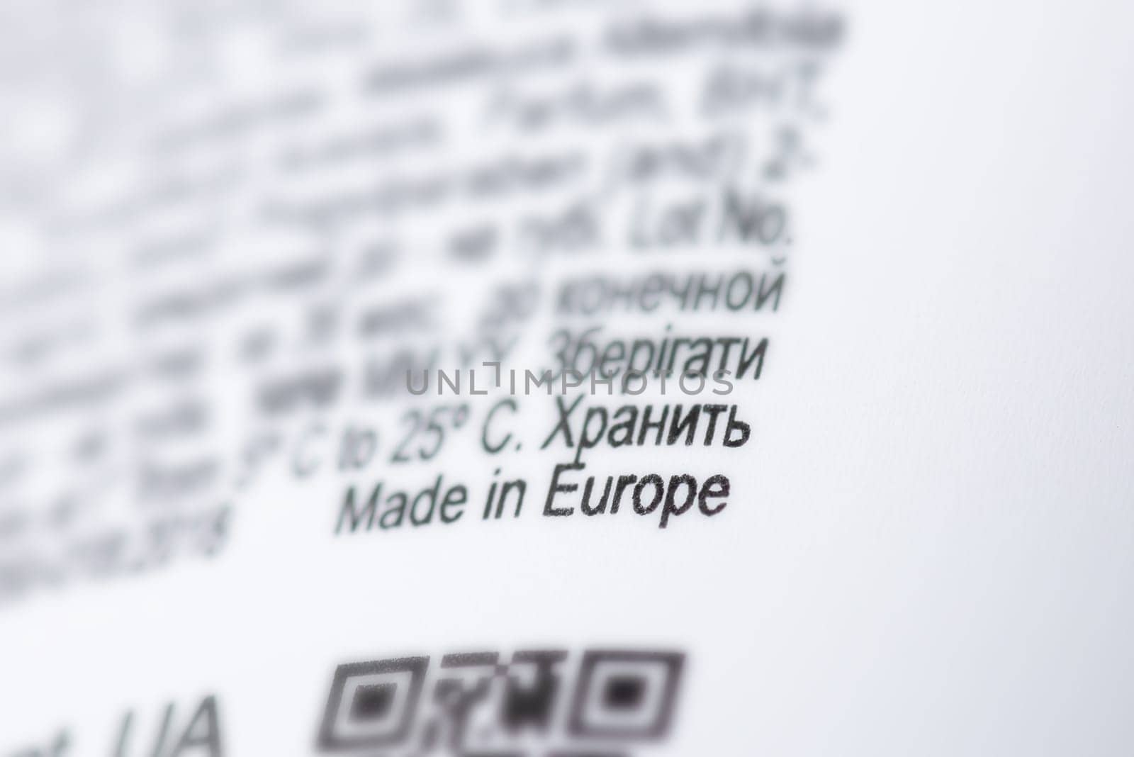 Made in Europe inscription on some tube of cosmetics