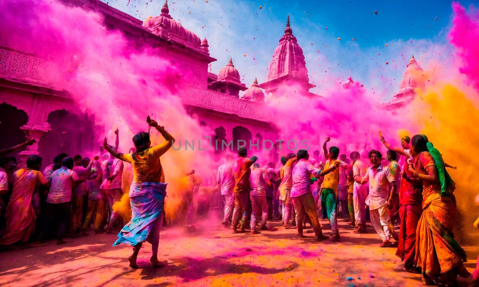 Holi colors at Holi festival in India. Selective focus. by yanadjana