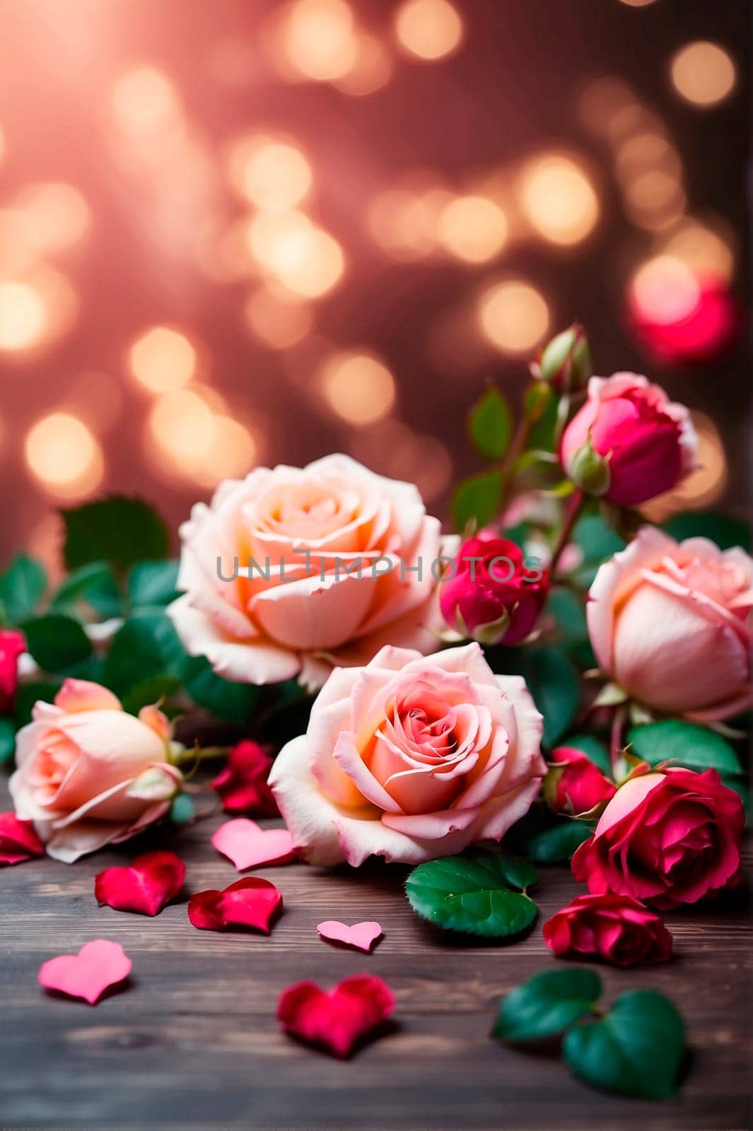 roses and hearts for Valentine's Day. Selective focus. by yanadjana