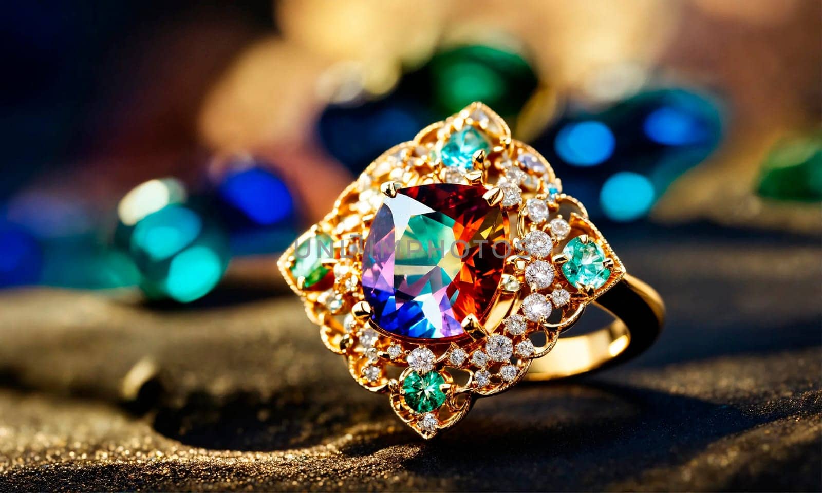 big precious stones diamonds ring . Selective focus. nature