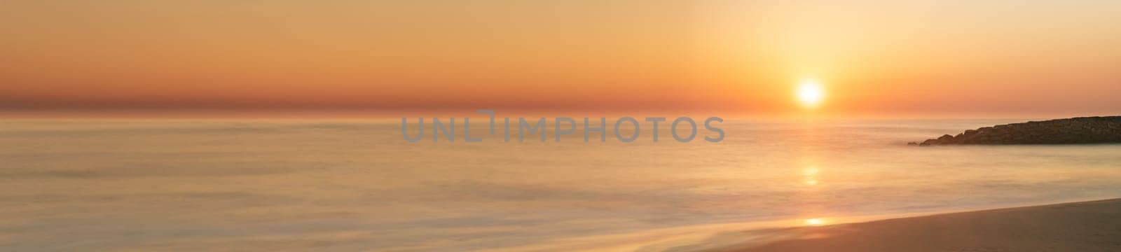 Landscape of Furadouro beach, Portugal at sunset.