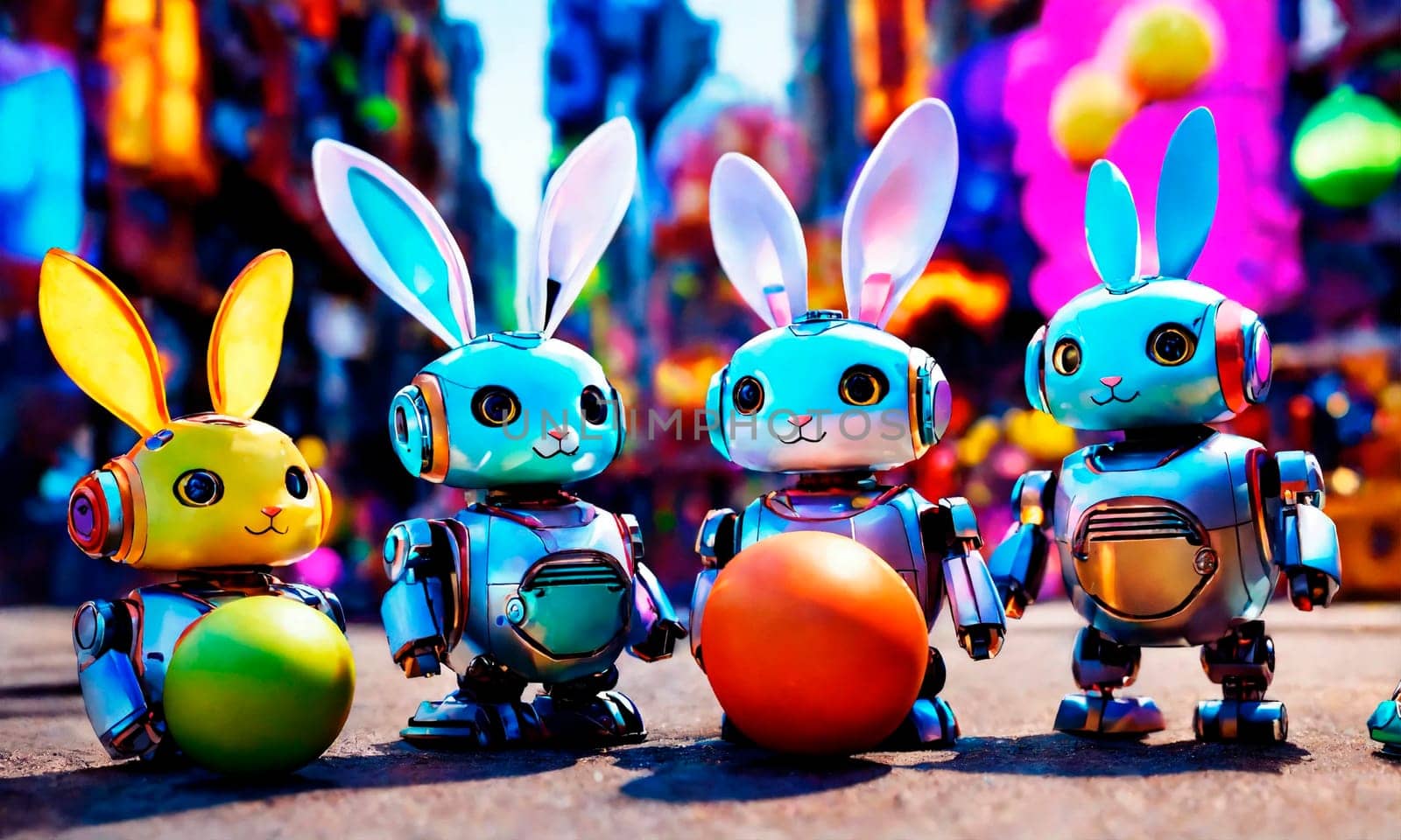 Robot bunny Easter eggs. Selective focus. by yanadjana