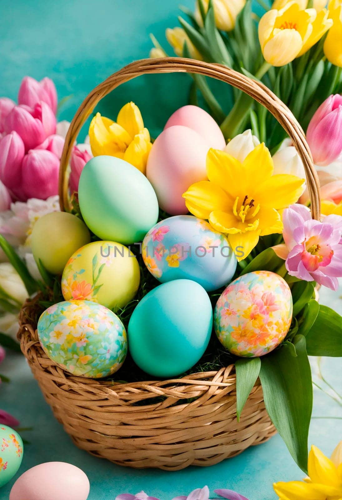 Lots of beautiful Easter eggs. Selective focus. Holiday.