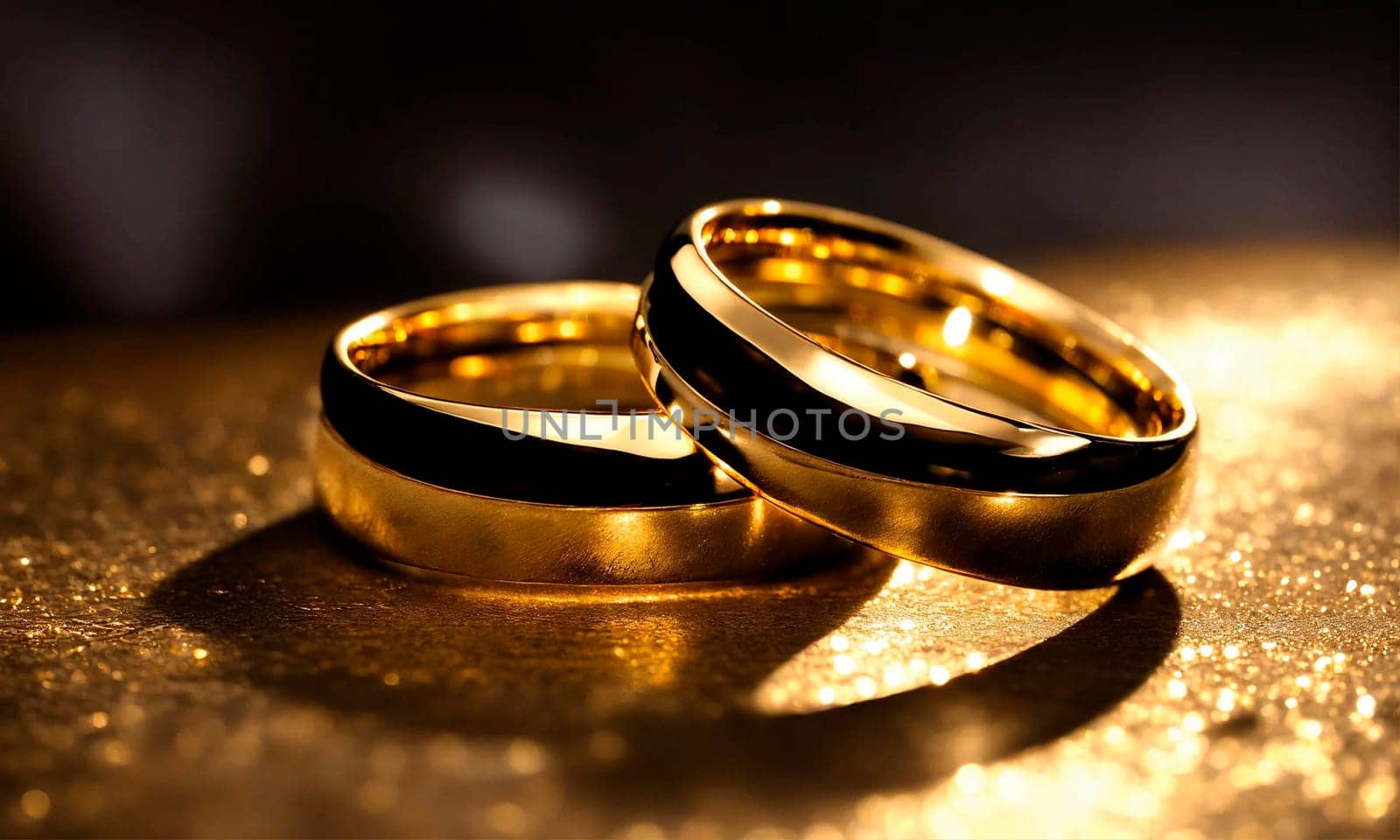 precious gold wedding rings. Selective focus. happy.