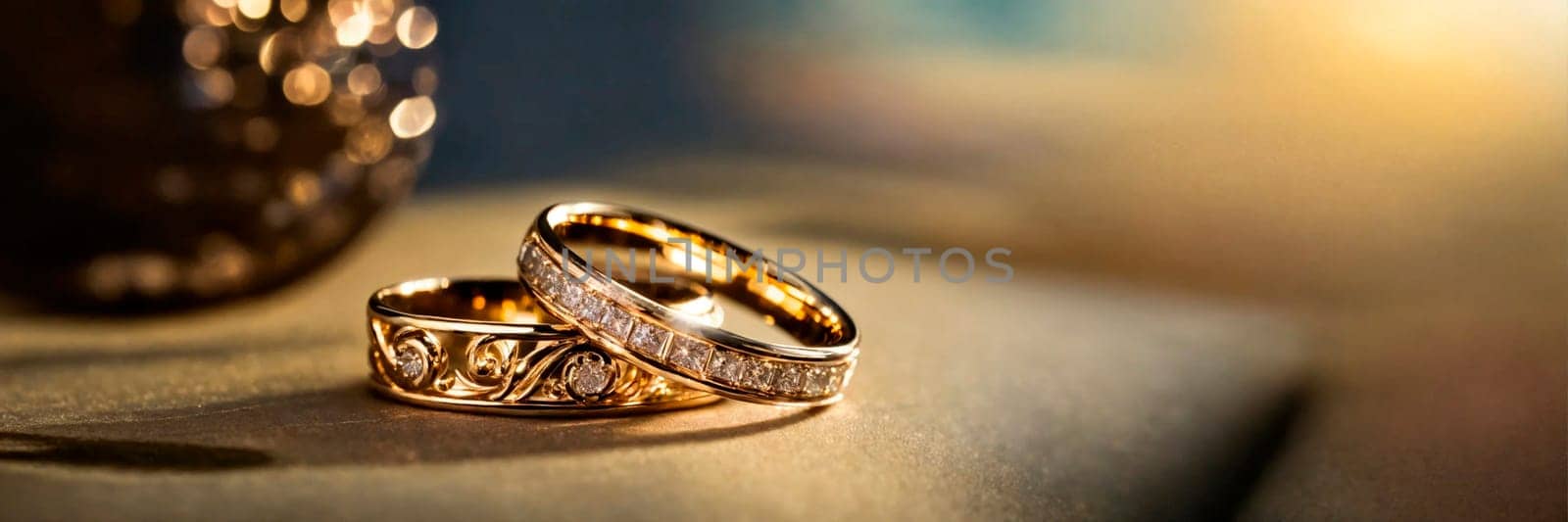 gemstones gold wedding rings. Selective focus. by yanadjana