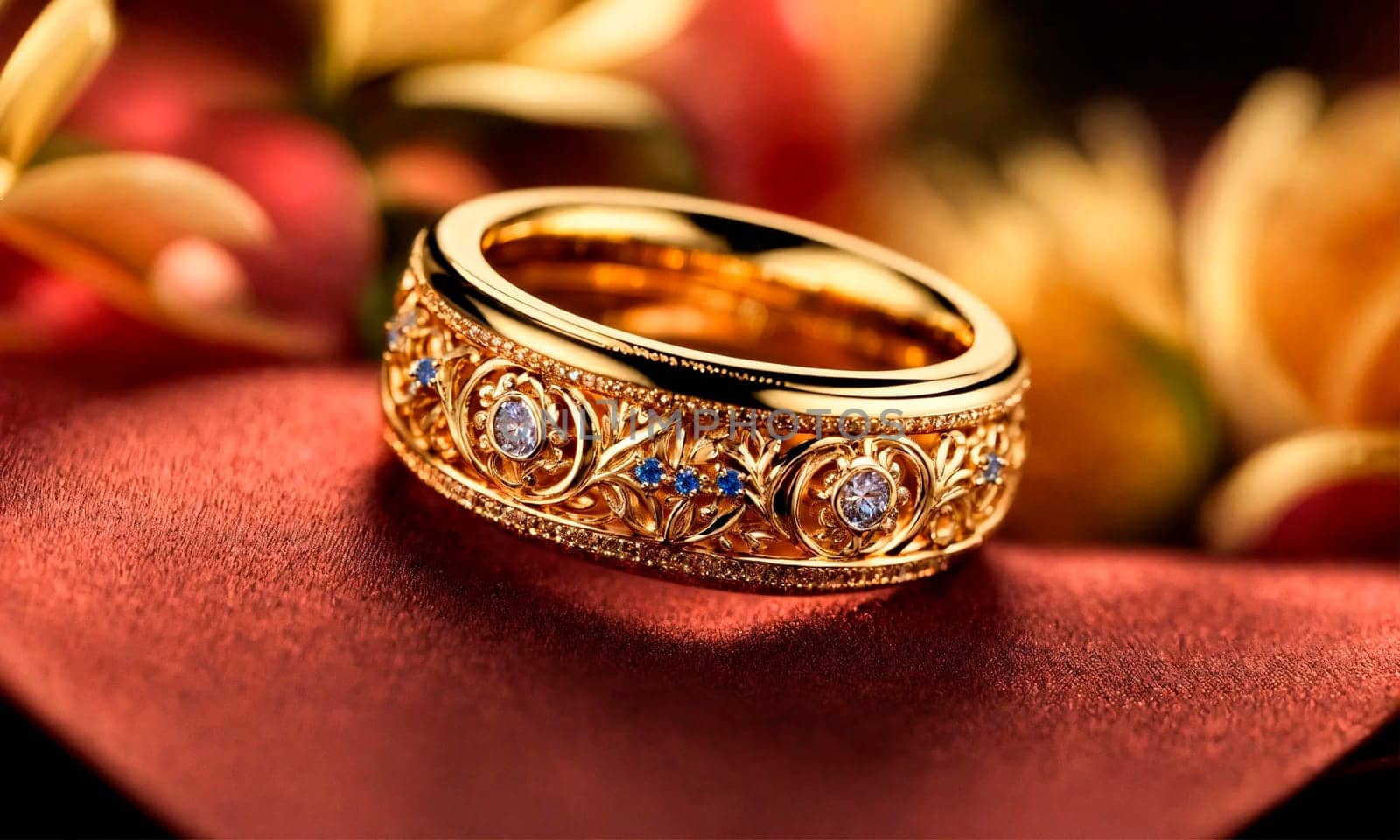 gemstones gold wedding rings. Selective focus. by yanadjana