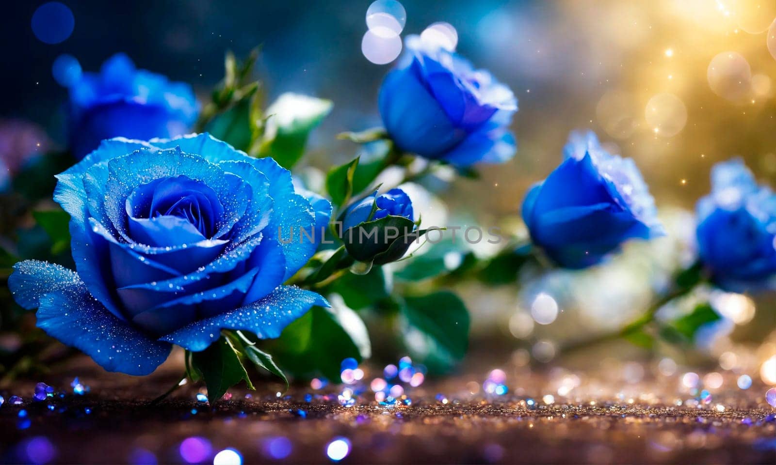 bouquet of blue roses on the table. Selective focus. by yanadjana