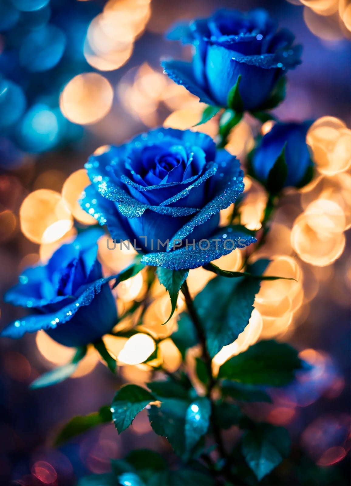 bouquet of blue roses on the table. Selective focus. by yanadjana