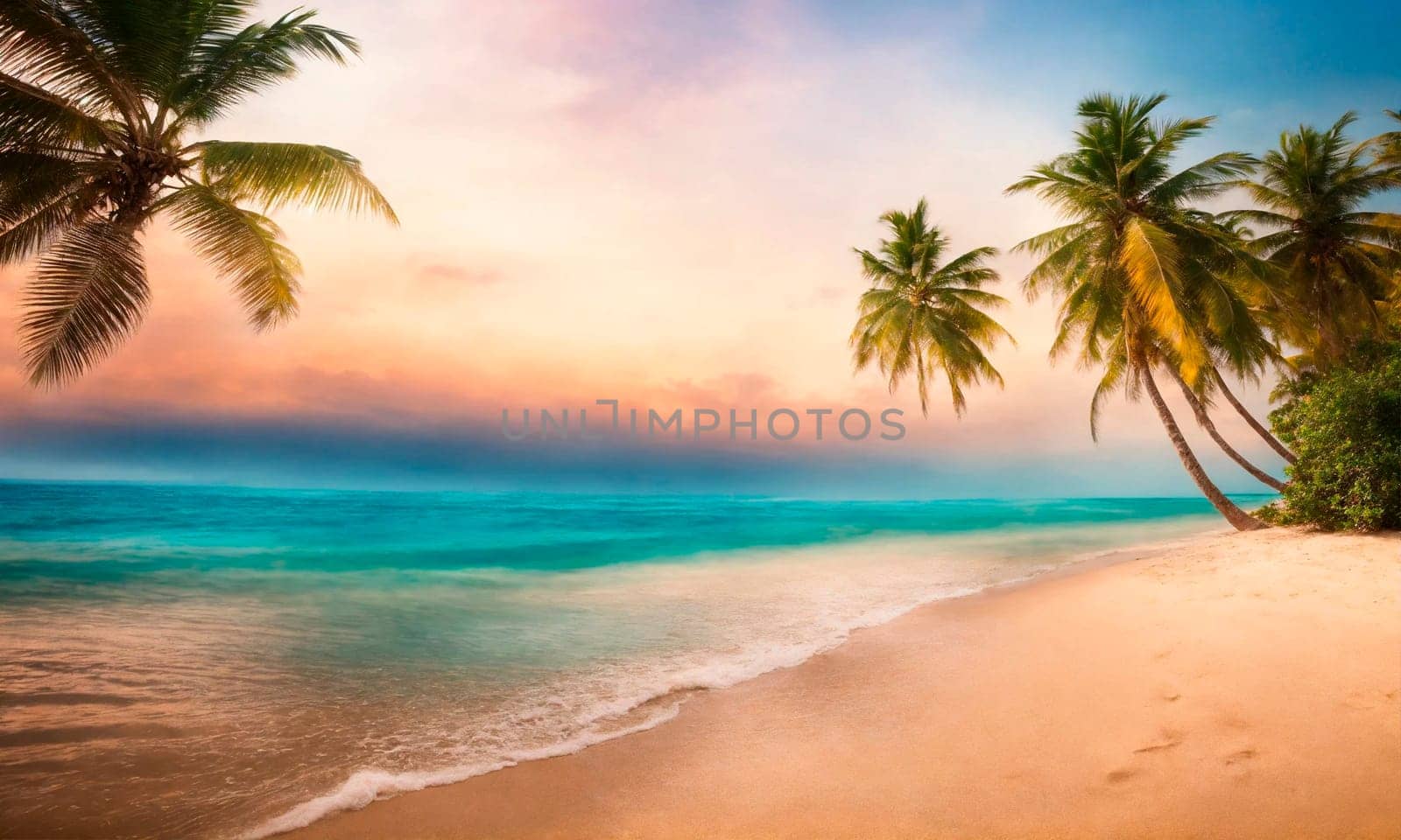 beautiful beach and palm trees. Selective focus. by yanadjana