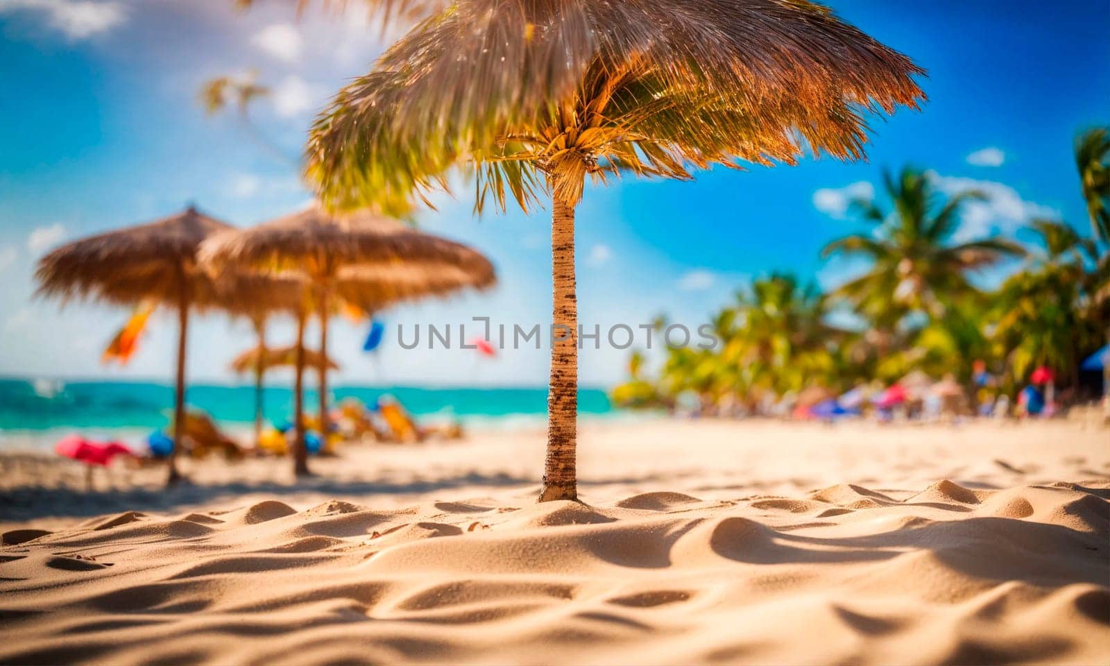 beautiful beach and palm trees. Selective focus. by yanadjana