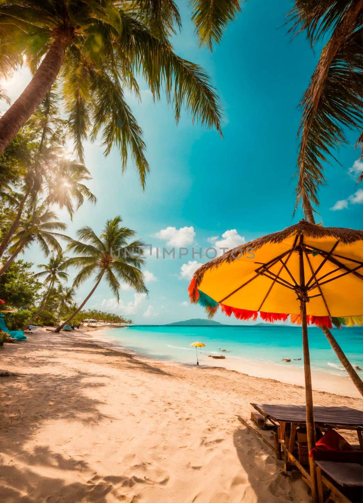 beautiful beach and palm trees. Selective focus. by yanadjana