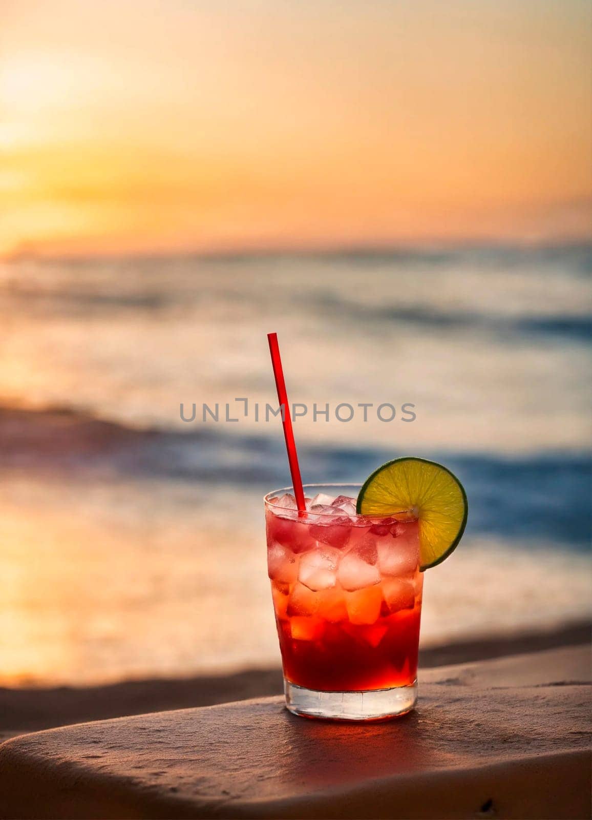 cocktails on the seashore overlooking palm trees. Selective focus. by yanadjana