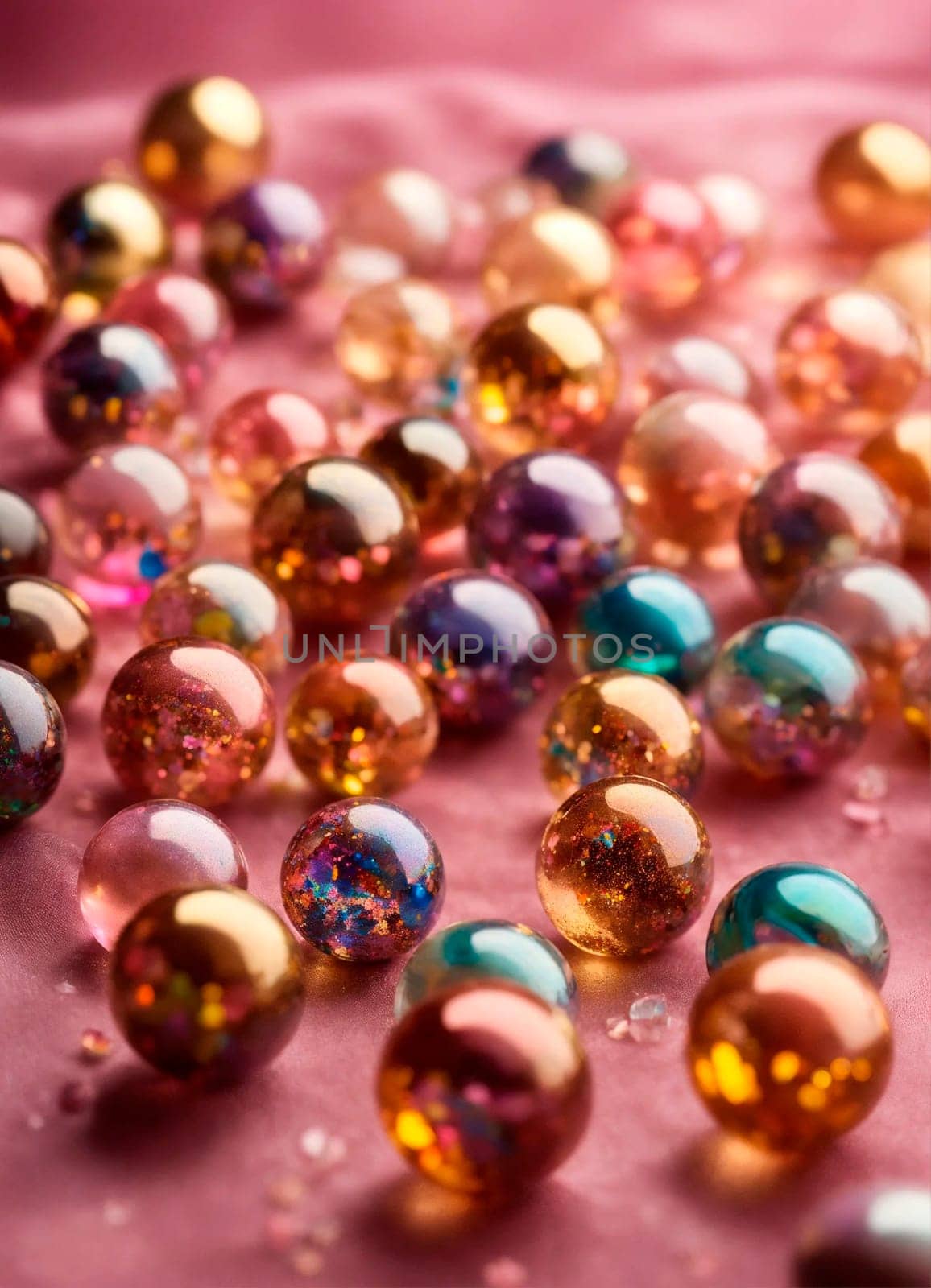 multi-colored shiny decorative balls. Selective focus. by yanadjana