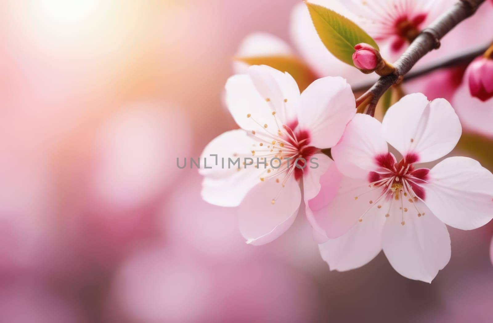 Cherry blossom flower blooming. Pink sakura flower background. Pink cherry blossom, isolated Sakura tree branch. For card, banner, invitation, social media post, poster, mobile apps, advertising