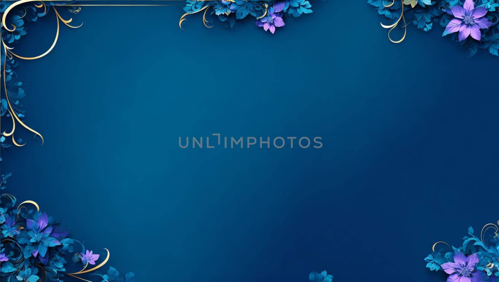 Beautiful background of illustrated flowers with bluish background and golden details. by XabiDonostia