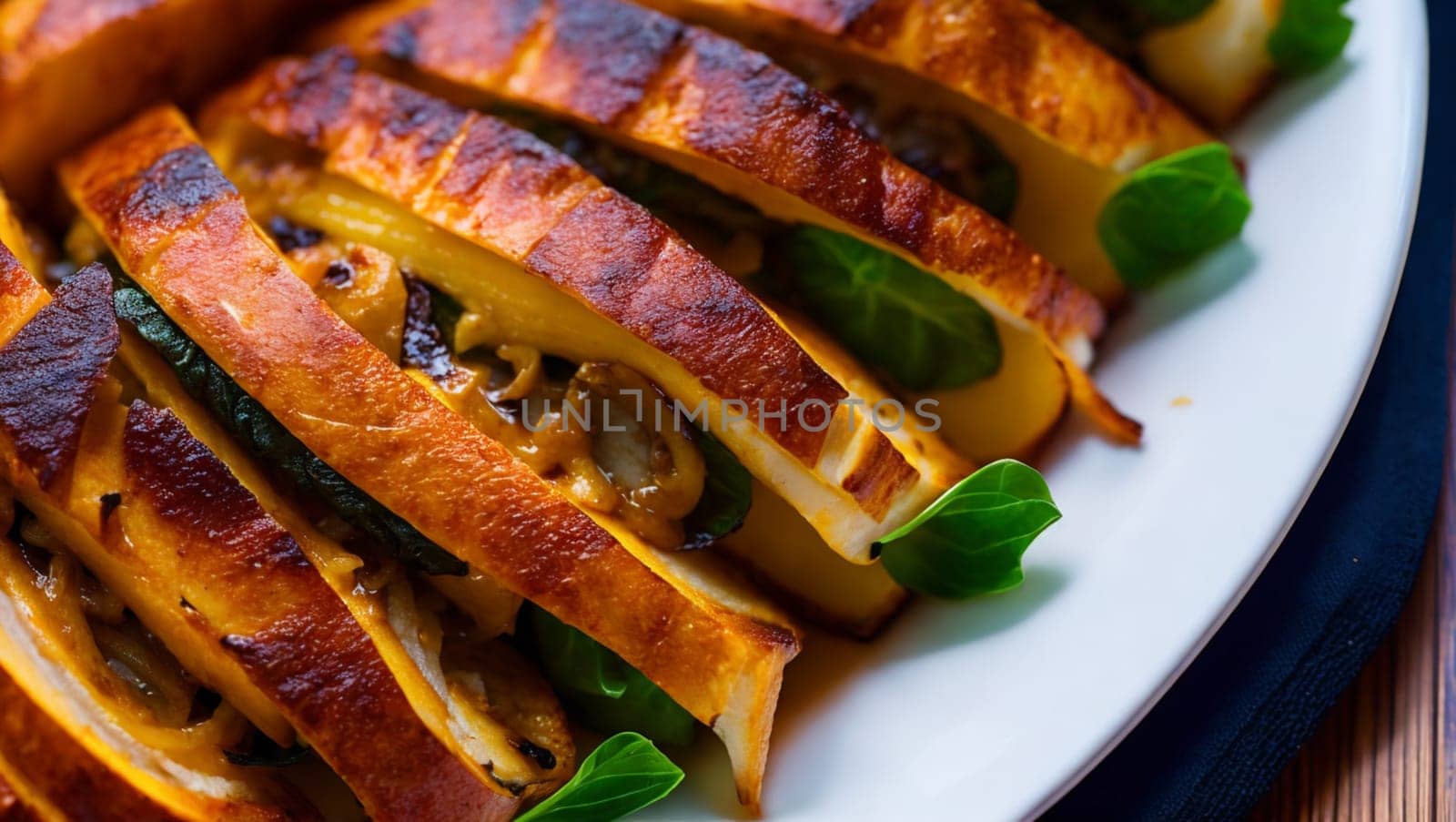 Prepared food dish with stewed meat cut in slices. by XabiDonostia