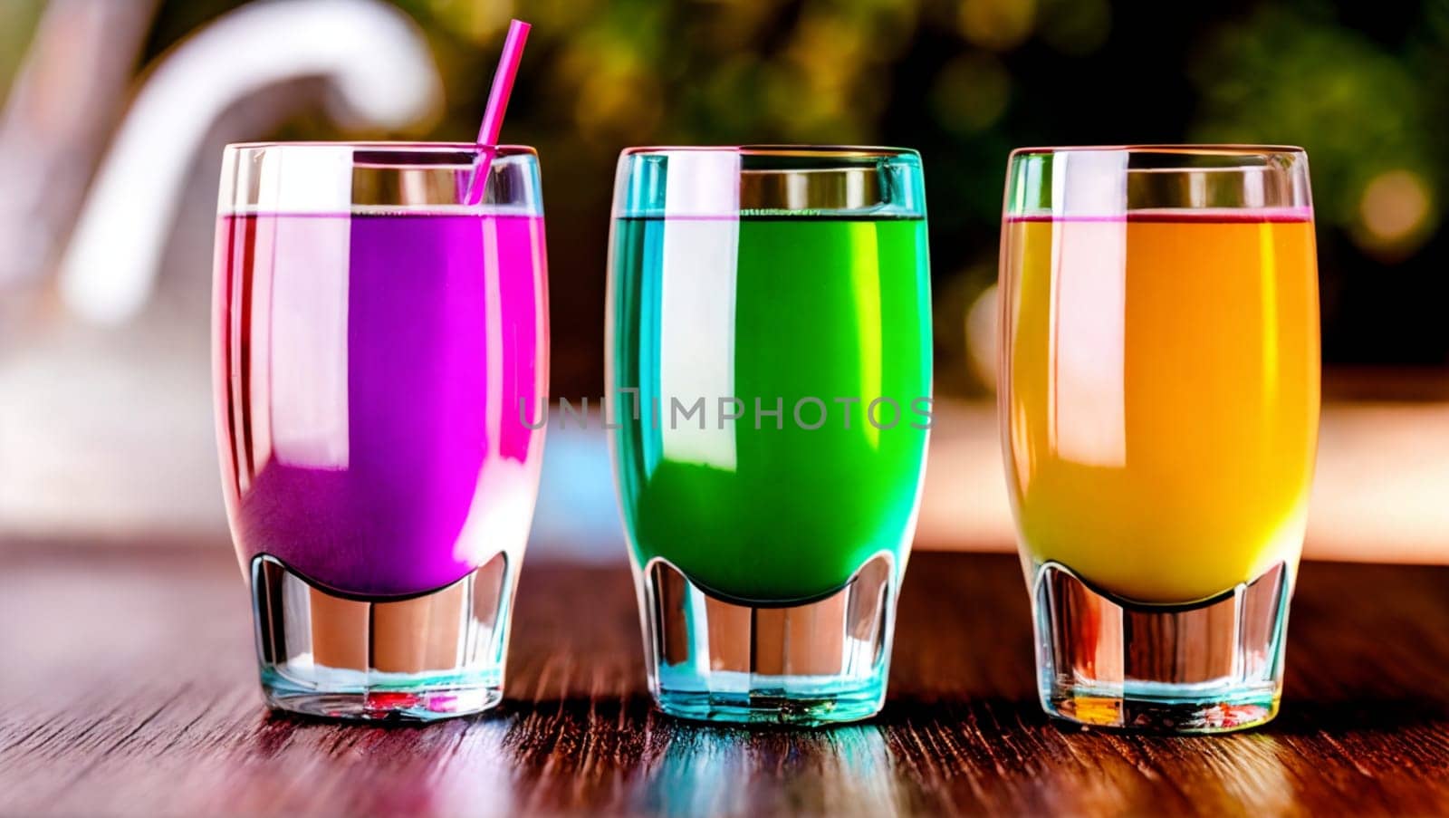 Refreshing beverages on the table of an outdoor terrace. by XabiDonostia