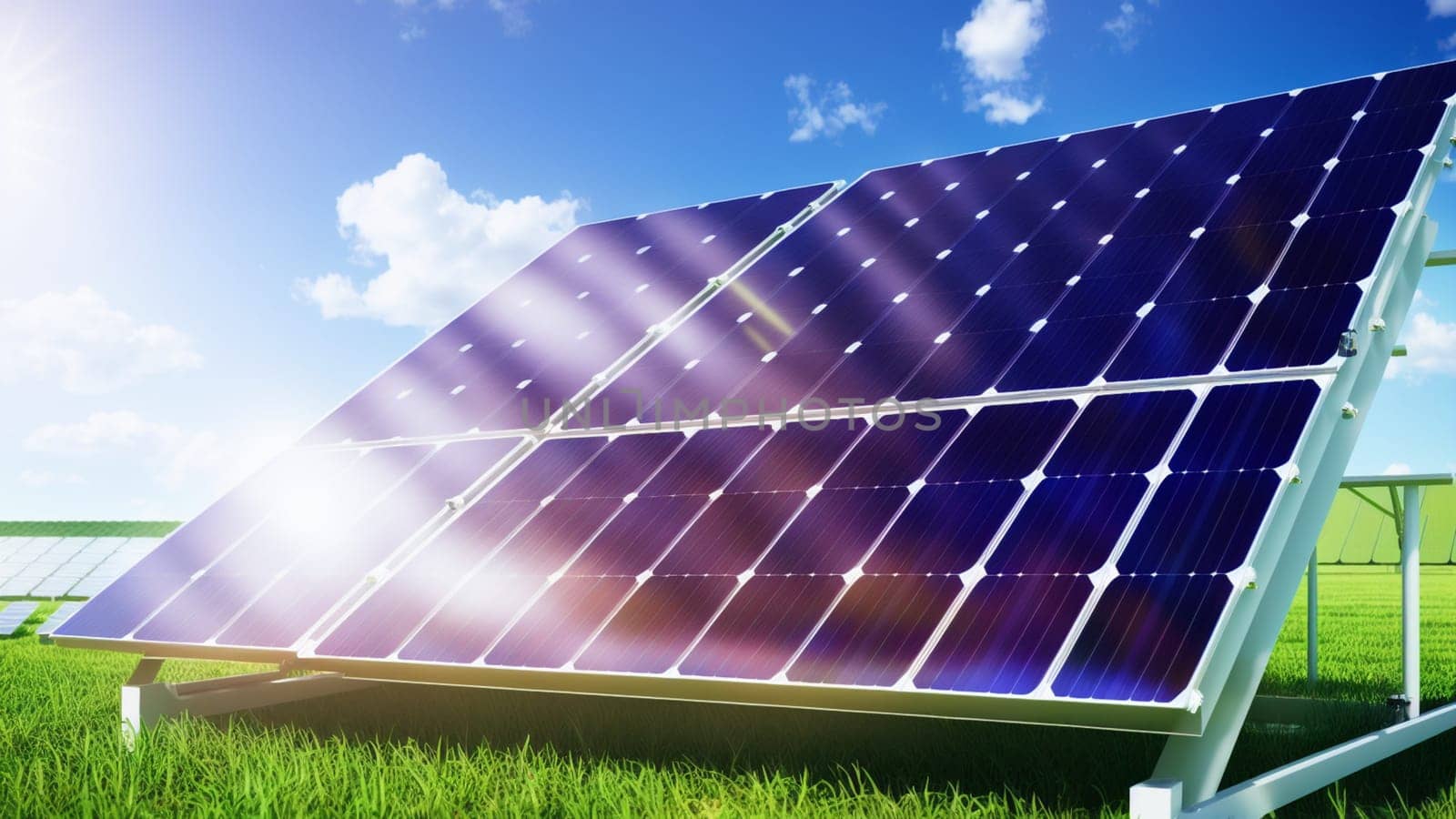 Solar panel of a solar power plant in the countryside on a sunny day. by XabiDonostia