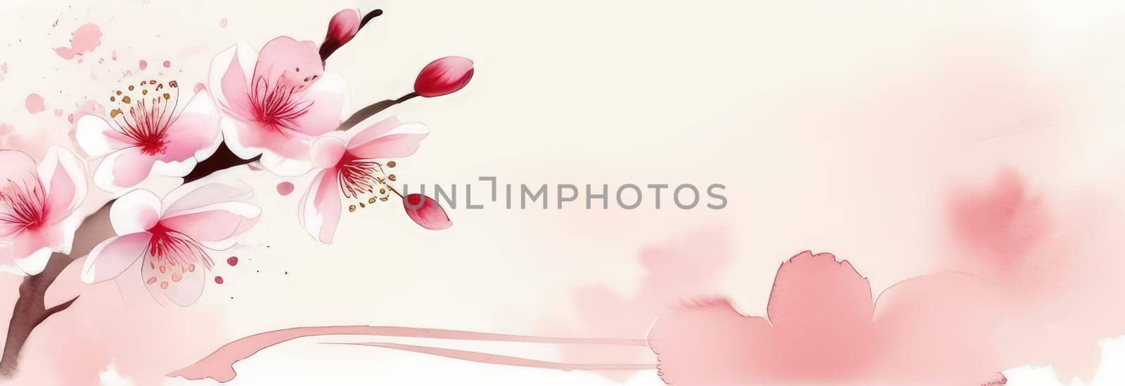 Cherry blossom flower blooming. Pink sakura flower background. Pink cherry blossom, isolated Sakura tree branch. For card, banner, invitation, social media post, poster, mobile apps, advertising