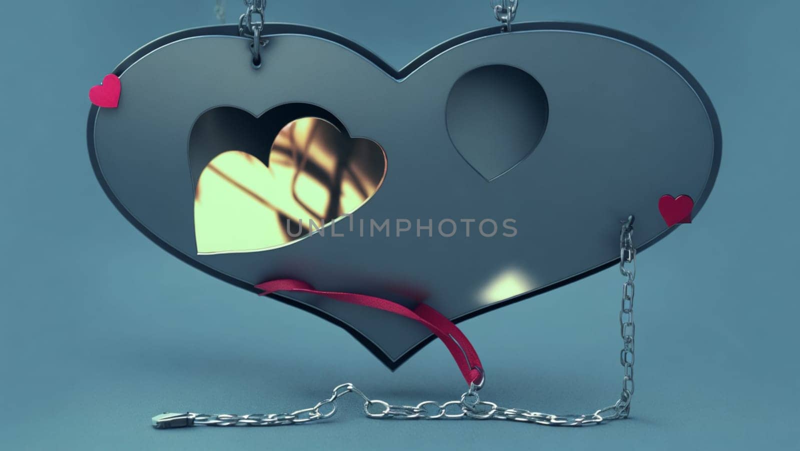 Beautiful big metallic heart decorated with a chain. In concept of difficulties in love relationships. by XabiDonostia