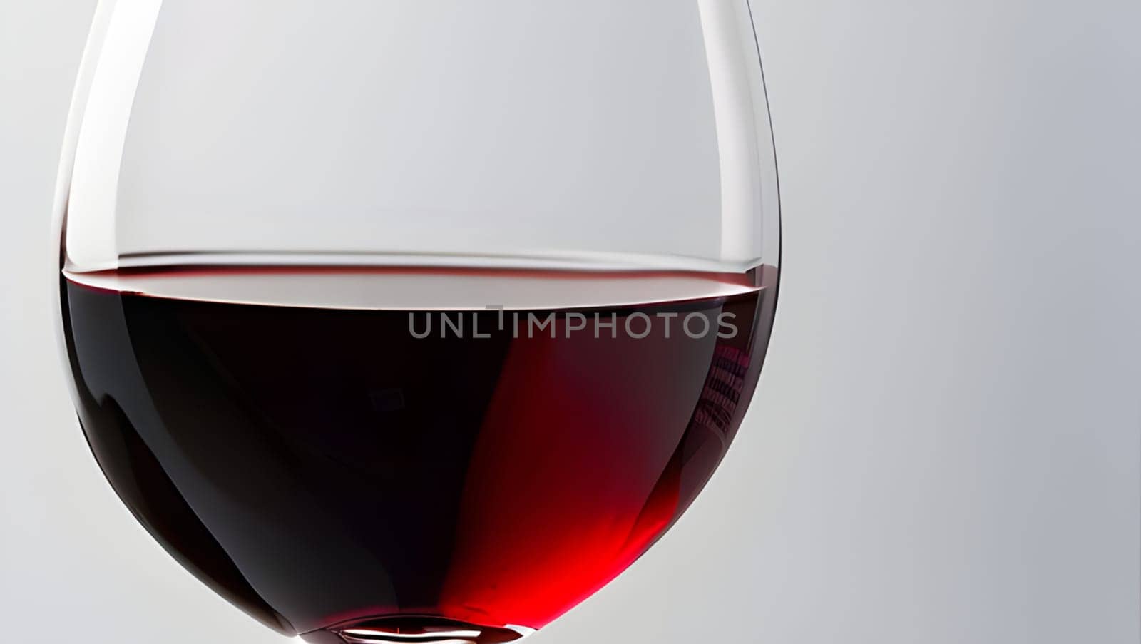 Detail of a clear crystal glass of red wine. Generative AI.