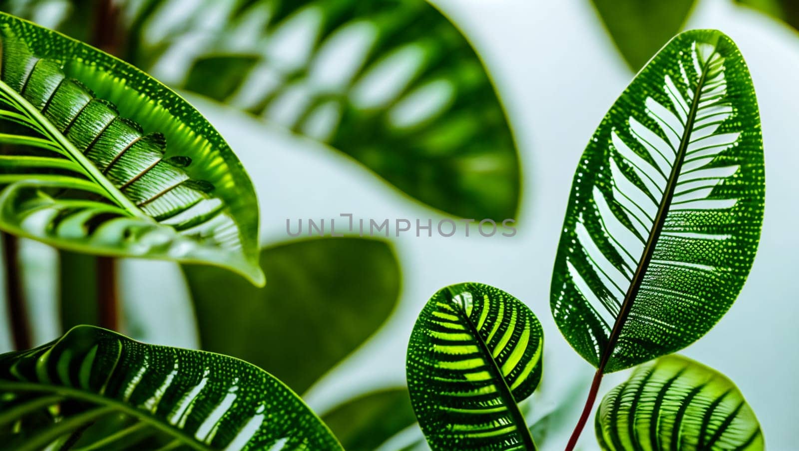 Background with decorative green leaves of a plant. by XabiDonostia