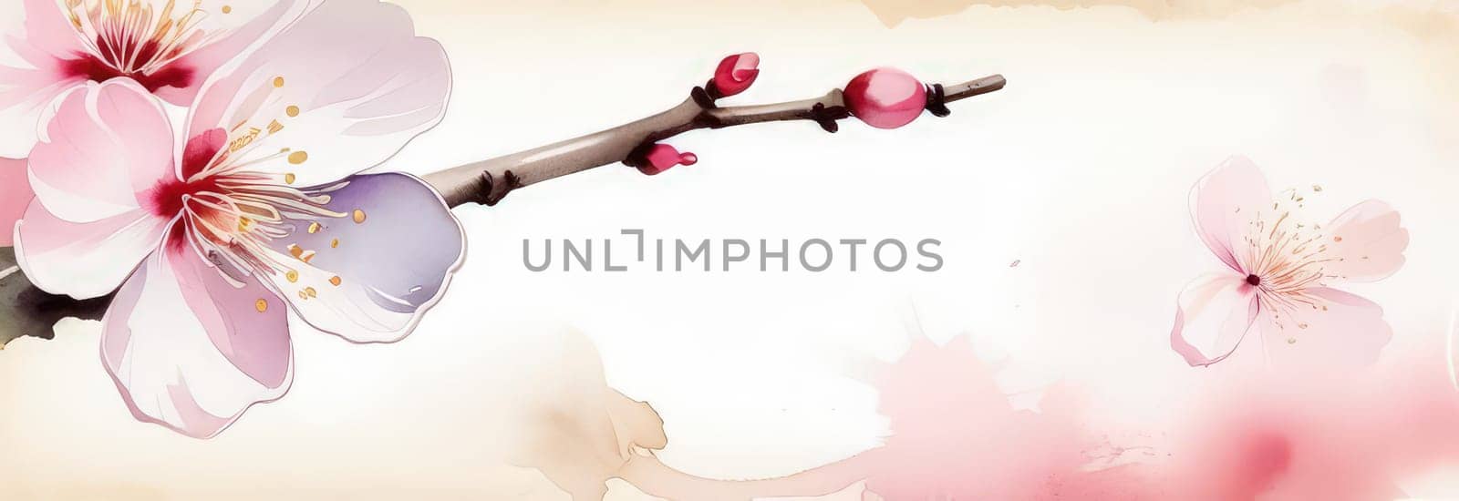 Cherry blossom flower blooming. Pink sakura flower background. Pink cherry blossom, isolated Sakura tree branch. For card, banner, invitation, social media post, poster, mobile apps, advertising
