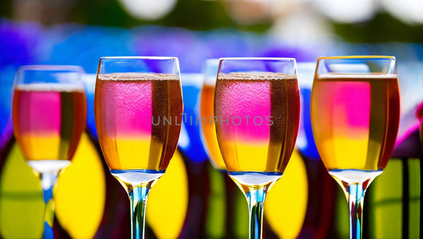 Refreshing beverages on the table of a colorful outdoor terrace. by XabiDonostia