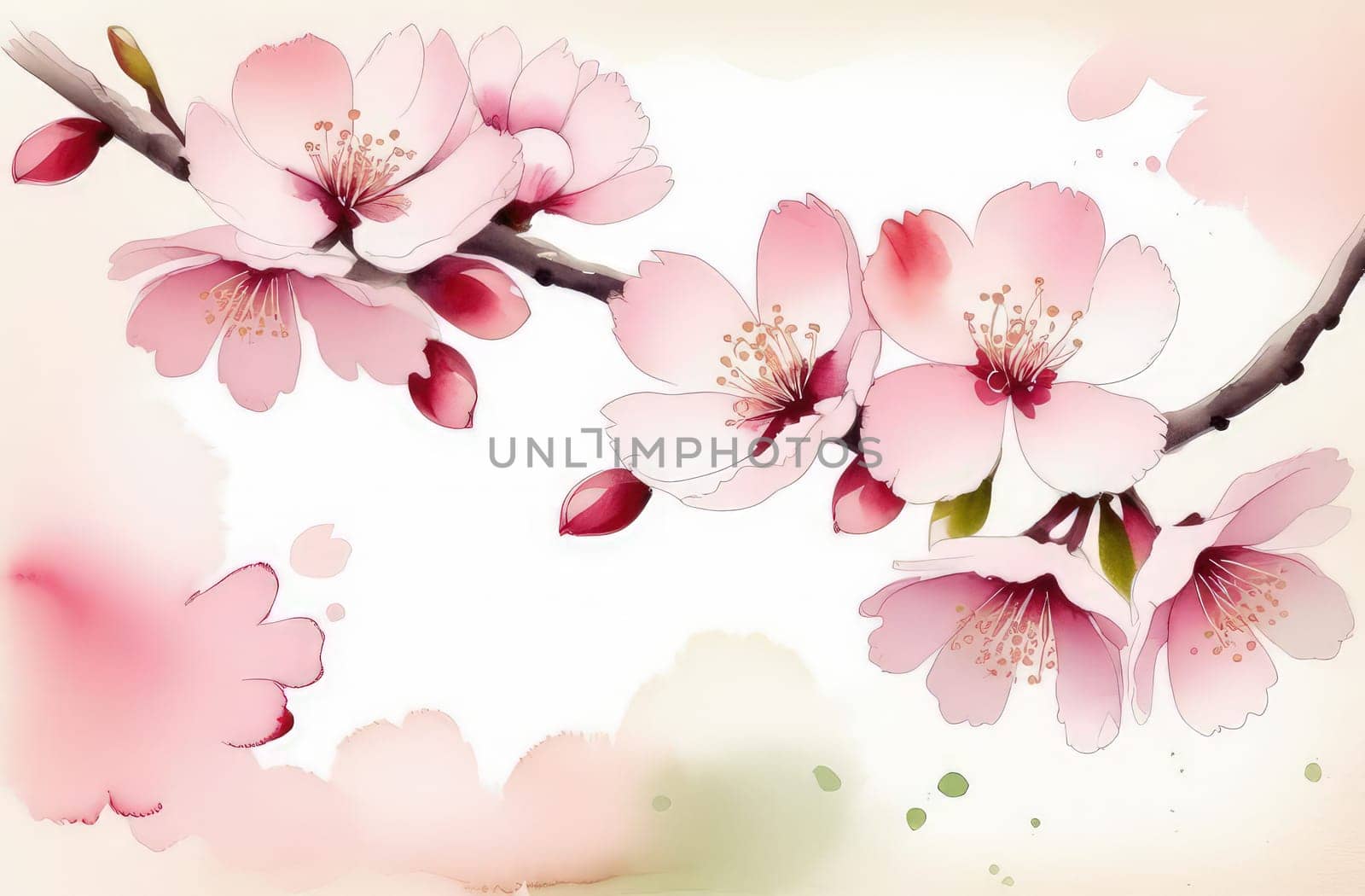Cherry blossom flower blooming. Pink sakura flower background. Pink cherry blossom, isolated Sakura tree branch. For card, banner, invitation, social media post, poster, mobile apps, advertising