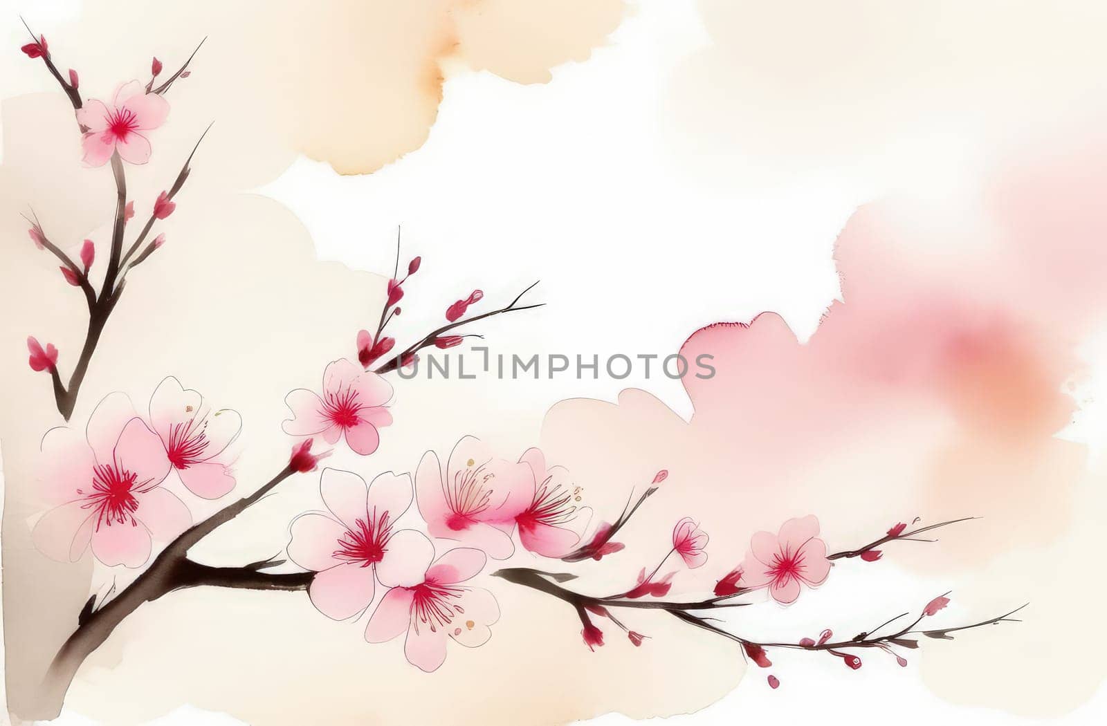 Cherry blossom flower blooming. Pink sakura flower background. Pink cherry blossom, isolated Sakura tree branch. For card, banner, invitation, social media post, poster, mobile apps, advertising