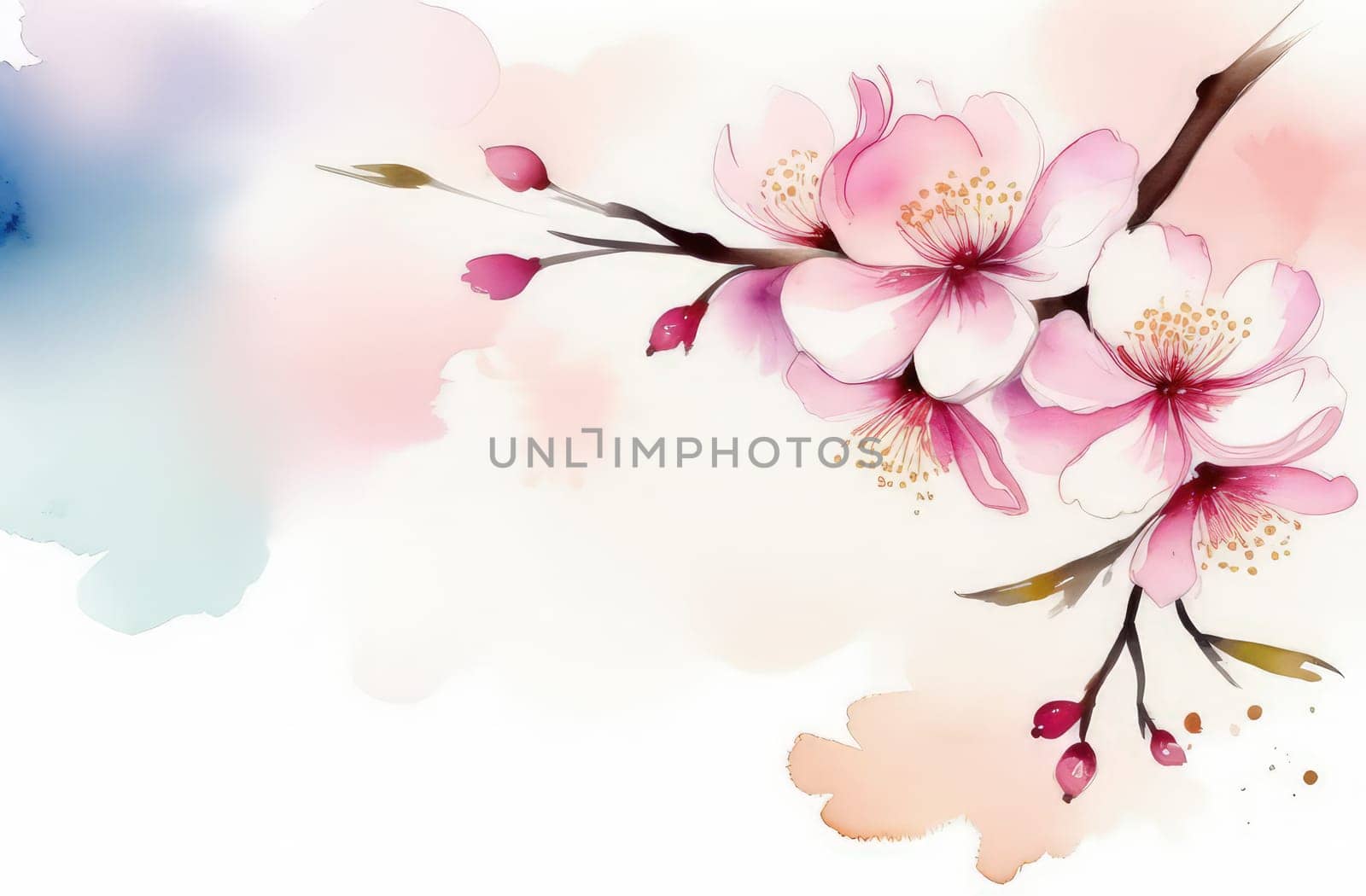 Cherry blossom flower blooming. Pink sakura flower background. Pink cherry blossom, isolated Sakura tree branch. For card, banner, invitation, social media post, poster, mobile apps, advertising