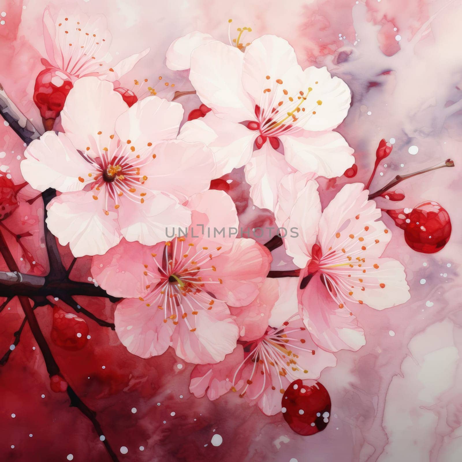 Cherry blossom flower blooming. Pink sakura flower background. Pink cherry blossom, isolated Sakura tree branch. For card, banner, invitation, social media post, poster, mobile apps, advertising